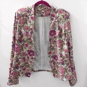 FOREVER21 Cream/pink floral lightweight blazer